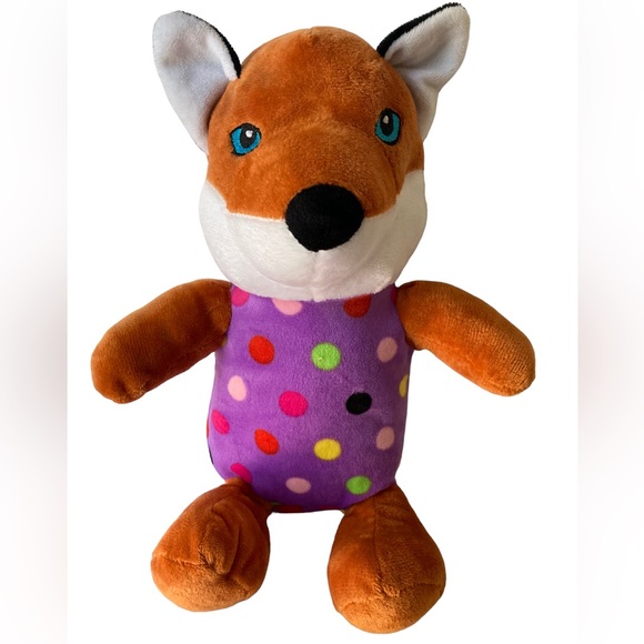 Red Fox Stuffed Animal 10.5”Plush Multicolor Polka Dots 2021 Sewn Eyes No Brand - Picture 1 of 8